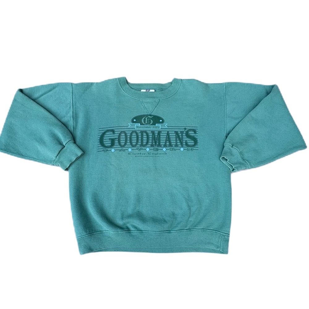 Vintage 90s Goodman’s Tavern Chestern England Green Crewneck Sweatshirt Sweater